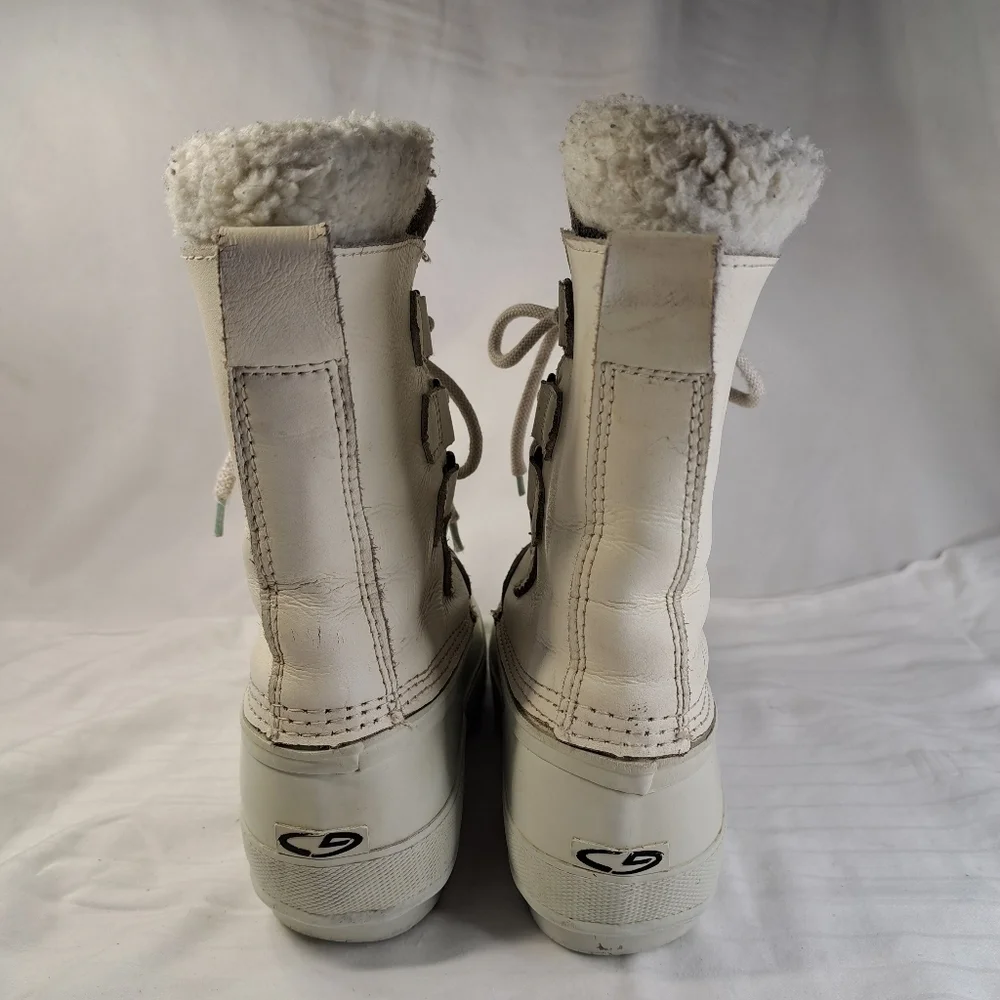 DUCK Boots White Leather Removable Liner Women's Size 6